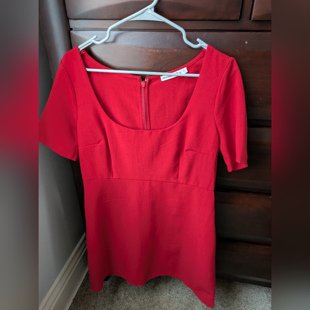 Short Sleeve Scoop Neck Mini Dress-Red L